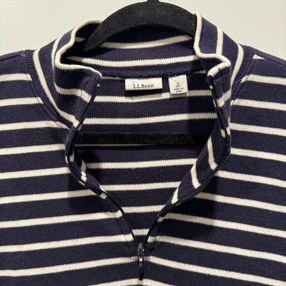 LL Bean Striped Quarter Zip Pullover Womens S Coastal Fisherman Nautical Preppy - Picture 3 of 6